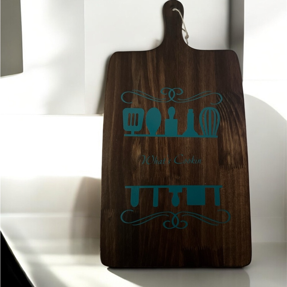 Elegant Brown Cutting Board with Blue Design